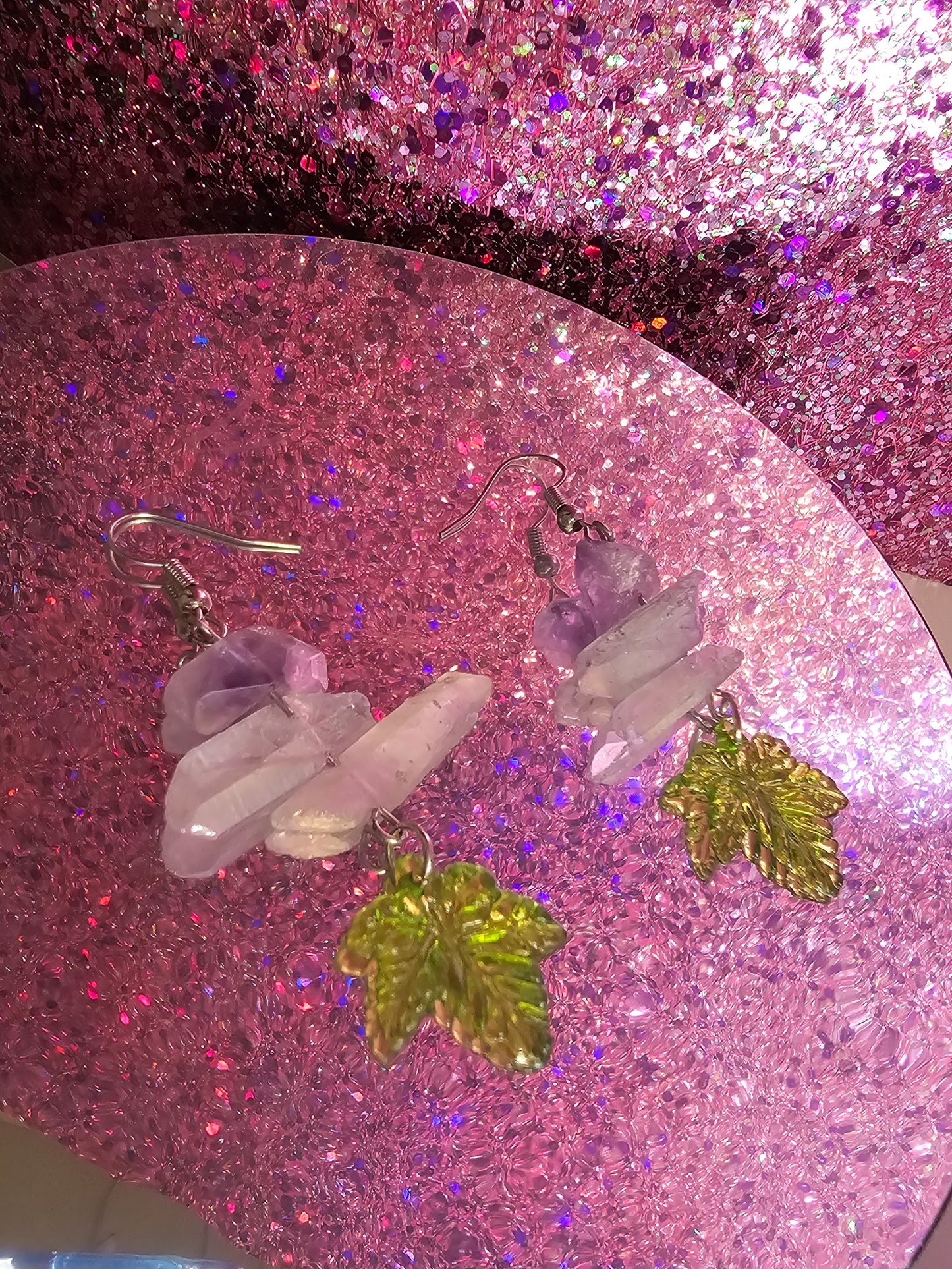 Weed leaf amethyst earrings kawaiistonerXundead collection
