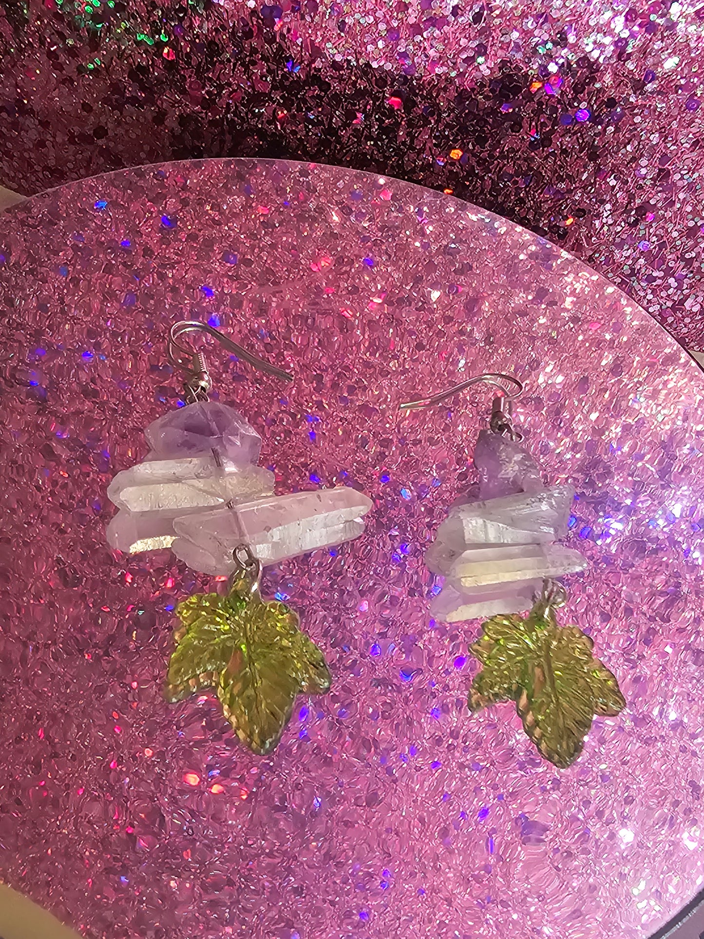 Weed leaf amethyst earrings kawaiistonerXundead collection